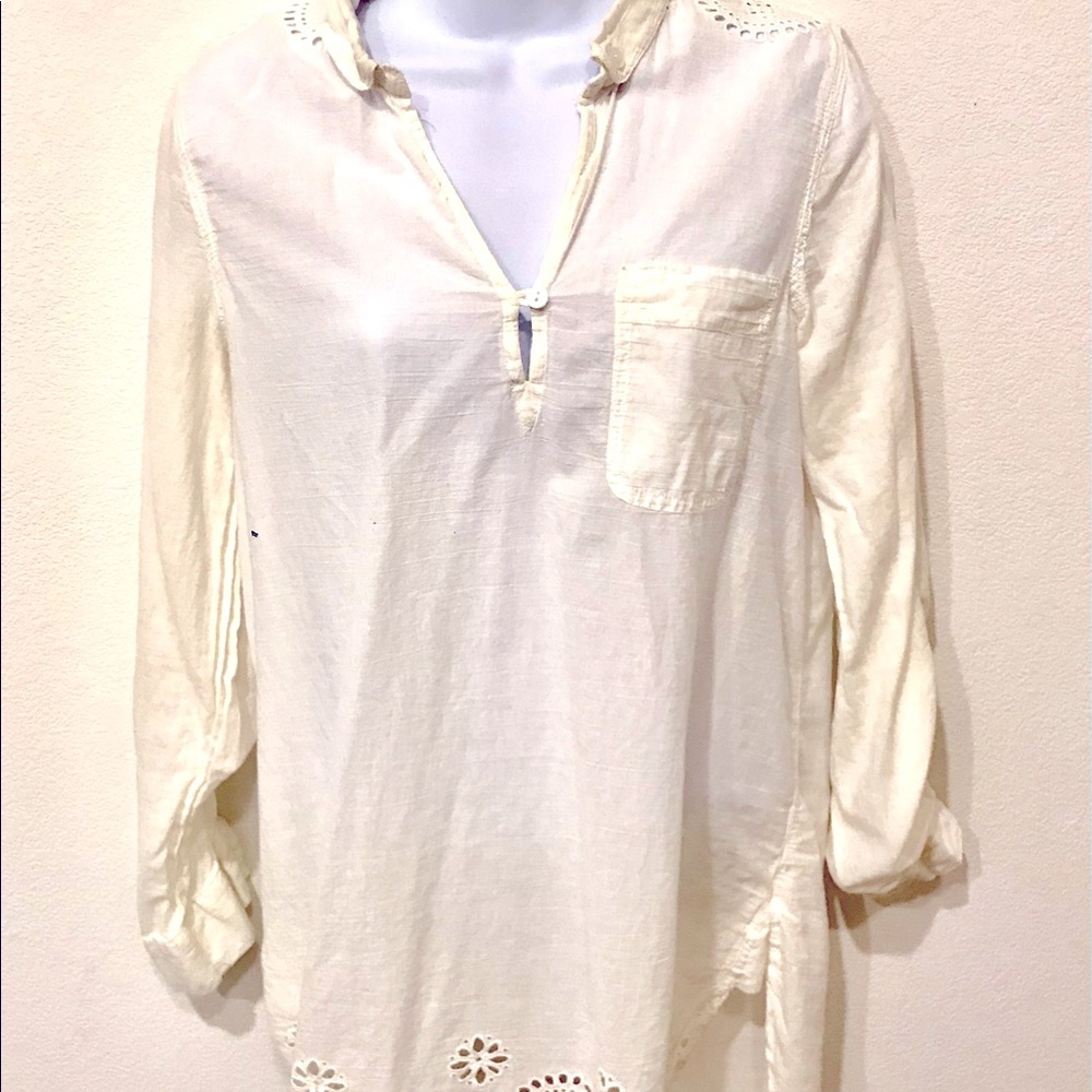 Nine West Vintage America Collection White Tunic Cotton Blouse Size Medium